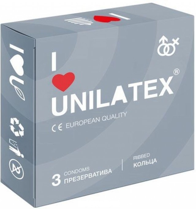 Презервативы "Unilatex" рифленая поверхность, кольца, 3шт 